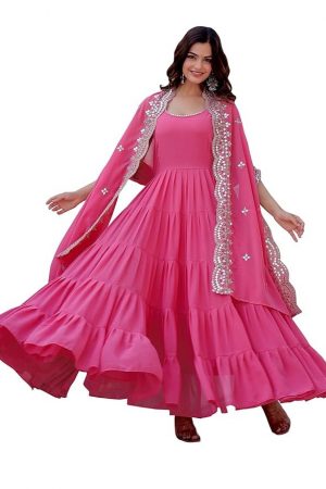 Fashion Basket Pink Georgette Anarkali Kurta for Women