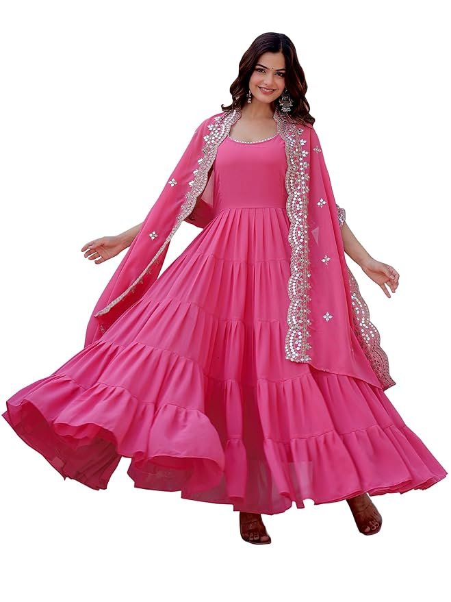 Fashion Basket Pink Georgette Anarkali Kurta for Women