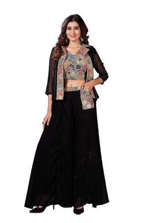 ROYALICA Women's readymade Black Indowestern lehenga choli with shrug.