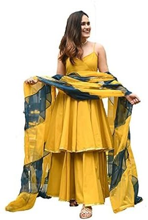 vivaraa fashion Women's Yellow Embroidered Kurta with Palazzos and with Dupatta - Yellow