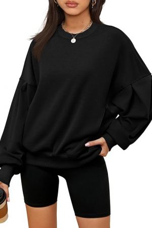 ZHENWEI Womens Fall Oversized Sweatshirts Crewneck Fleece Hoodie Casual Fashion Pullover Sweaters Outfits with Pockets