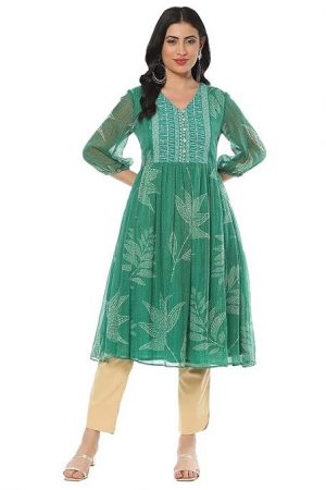 BIBA Women's Poly Chiffon Straight Fit Straight Kurta