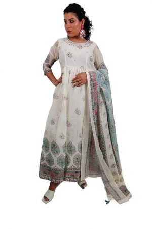 Pure Cotton White Anarkali Gown with Dupatta | Cotton Anarkali Dress Flared Kurta | Indian dresses for women | Traditional Party Festive Dress | Salwar Kameez Ready to Wear | Ethnic Wear Kurta Set