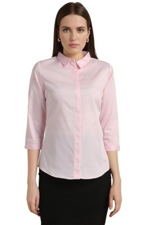 Van Heusen Women's Regular Fit Solid 3/4 Sleeve 100% Cotton Shirt