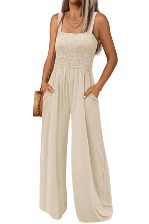 AUTOMET Jumpsuits for Women Casual Jumpers Summer Rompers Sleeveless Loose High Waist Wide Leg Overalls with Pockets 2023