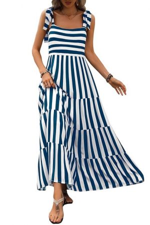 PRETTYGARDEN Women Dresses 2024 Summer Floral Sleeveless Maxi Dress Casual Spaghetti Strap Tiered Flowy Beach Long Dress