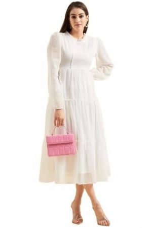 KG FASHION Women's Georgette Long Sleeve Round Neck All Over Maxi Length Anarkali Stitched Gown for Girls.