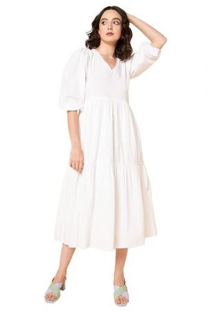 HIGH STAR Women's Cotton Pleated Maxi Casual Dress