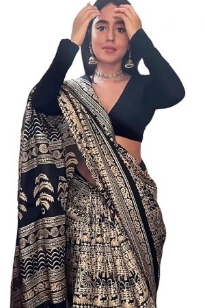 EthnicJunction Women's Silk Cotton Kalamkari Print Saree