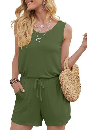 DouBCQ Womens Summer Romper Casual Short Jumpsuits with Pockets