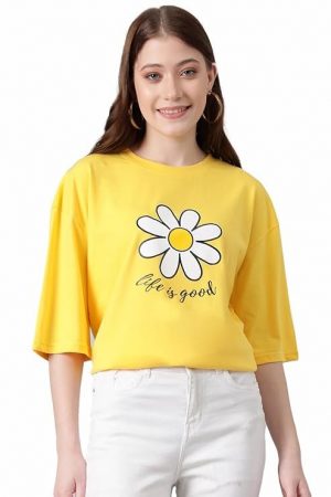 KOTTY Women’s Solid Slim Fit T-Shirt – Classic Round Neck, Stretchable Cotton Tee