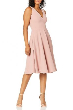 Dress the Population Women's Catalina Solid Sleeveless Fit and Flare Midi Dress