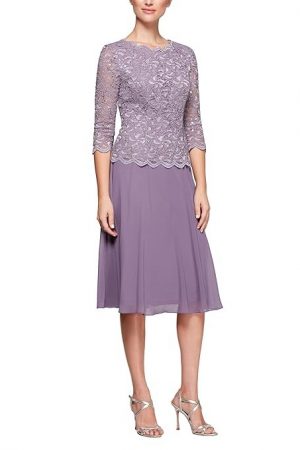 Alex Evenings Women's Sequin Lace Mock Dress (Petite Regular)