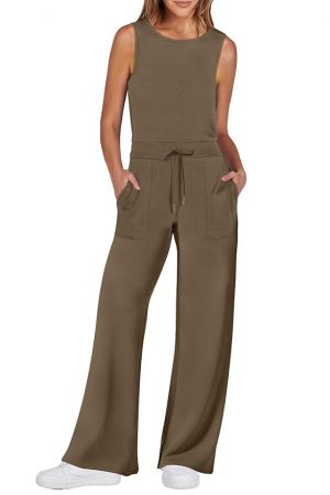 ANRABESS Womens Jumpsuits 2025 Casual Summer Dressy Romper Sleeveless Wide Leg Long Pants Outfits Fashion Travel Clothes