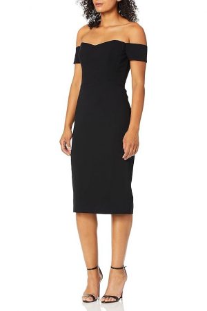 Dress the Population Women's Bailey Off The Shoulder Sweetheart Bodycon Midi Sheath Dress