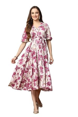 Stylum Women's Floral Printed Cotton Flared Maxi Dress