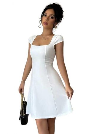 GRECIILOOKS Dress | Summer Dress | Square Neckline | Bodycon Women Dress | Midi Dress for Women