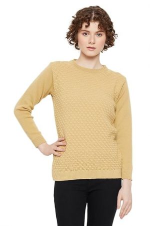 KASMA Women Round Neck Full Sleeves Self Design Sweater