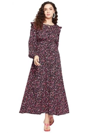 Serein Women's Crepe Fit and Flare Maxi Casual Dress