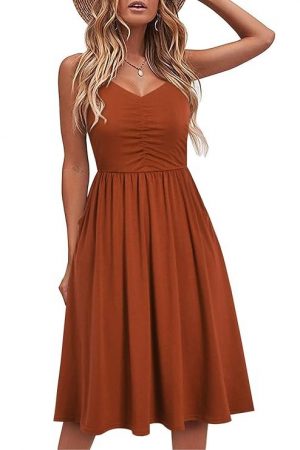 YATHON Casual Dresses for Women Sleeveless Cotton Summer Beach Dress A Line Spaghetti Strap Sundresses with Pockets
