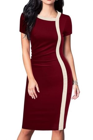 Viwenni Women Vintage Ruffle Business Colorblock Work Church Pencil Dress