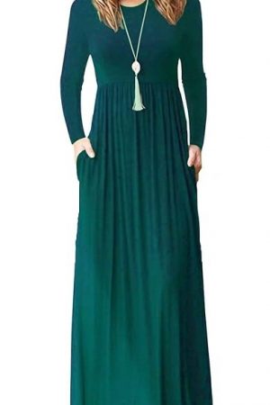 MISFAY Women's Long Sleeve Loose Plain Maxi Dresses Casual Long Dresses with Pocket