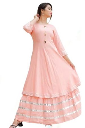 Women's Rayon Blend Anarkali Solid Kurta with Palazzo Set/Women Ethnic Rayon Cotton Kurta and Palazzo Dress