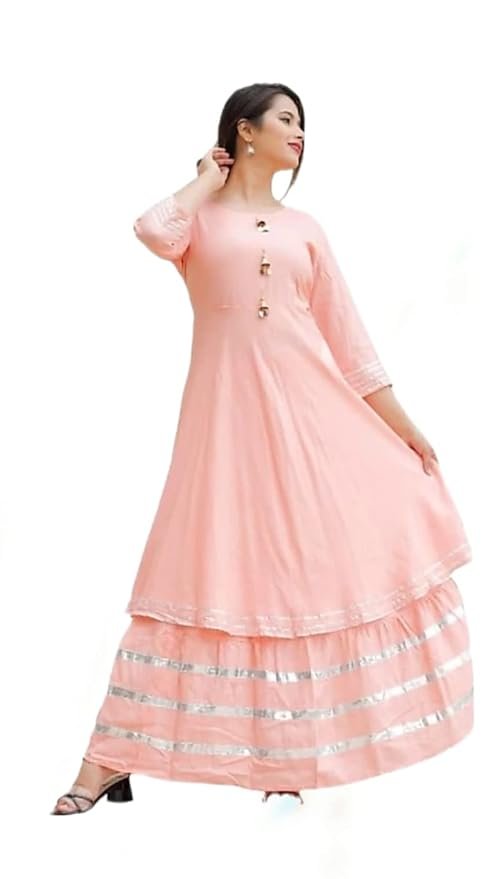 Women's Rayon Blend Anarkali Solid Kurta with Palazzo Set/Women Ethnic Rayon Cotton Kurta and Palazzo Dress
