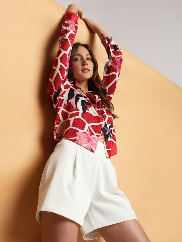 Women Slim Fit Printed Spread Collar Casual Shirt