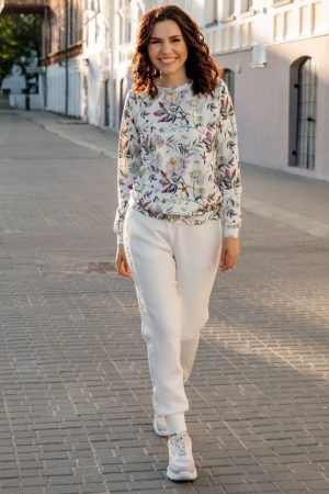 Women Printed Round Neck Wool Blend White, Green T-Shirt