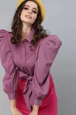 Casual Regular Sleeves Solid Women Purple Top