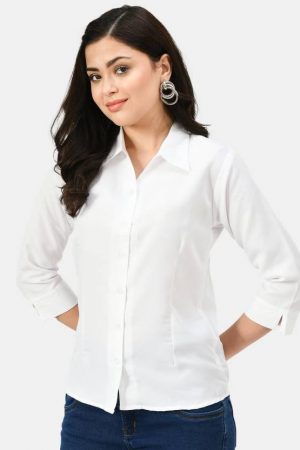 Women Slim Fit Solid Spread Collar Casual Shirt