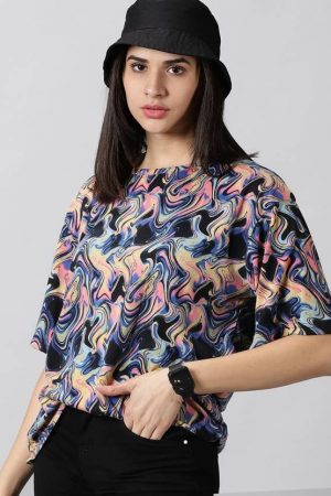 Women Printed Round Neck Pure Cotton Multicolor T-Shirt