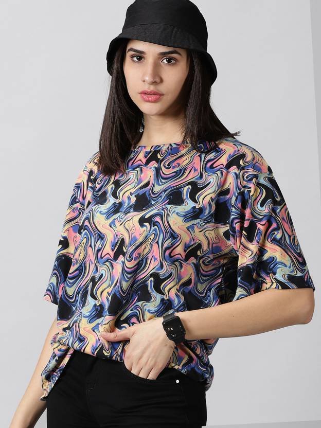 Women Printed Round Neck Pure Cotton Multicolor T-Shirt