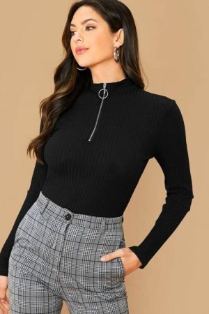 Casual Regular Sleeves Solid Women Black Top