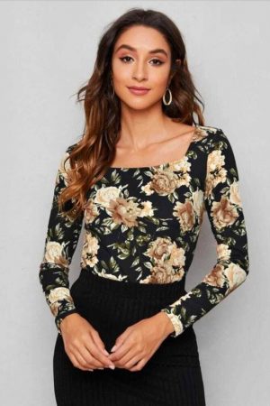 Casual Regular Sleeves Printed Women Black Top