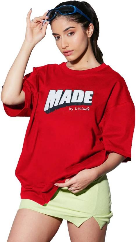 Women Printed Round Neck Cotton Blend Red T-Shirt