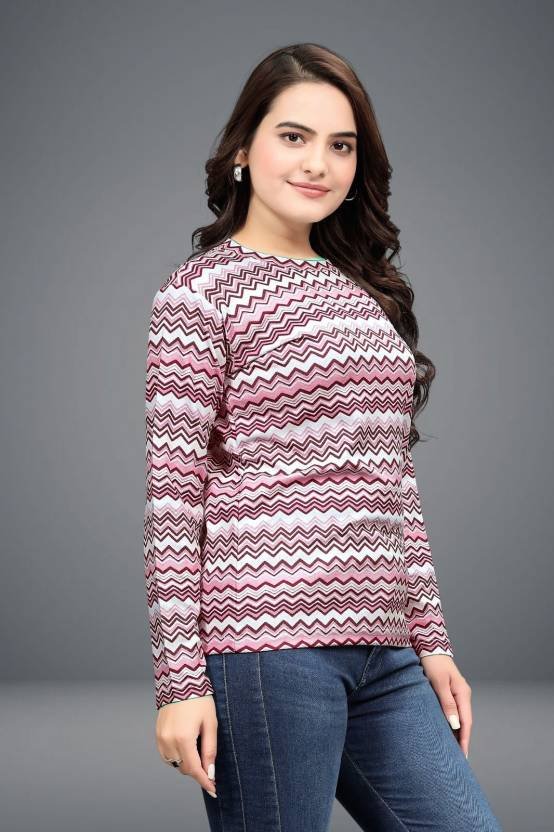 Women Printed Round Neck Wool Blend Red T-Shirt