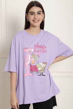 Women Graphic Print Round Neck Cotton Blend Purple T-Shirt